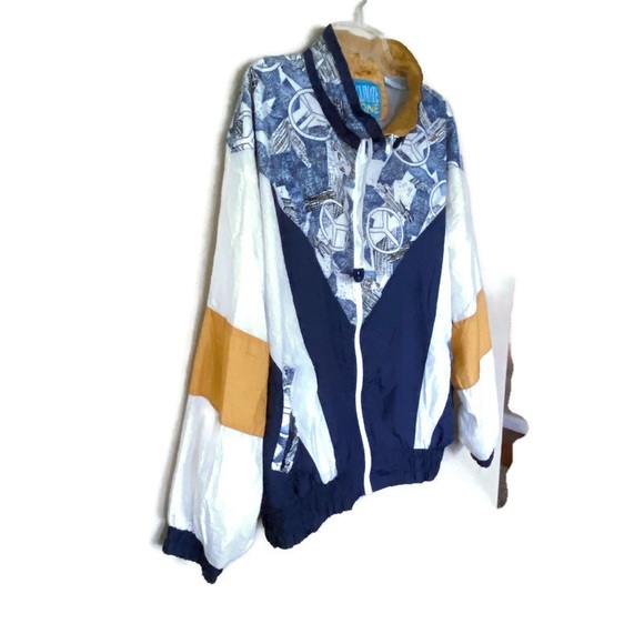 Vintage Lightweight Climate Zone Front Zip Retro Peace Sign Windbreaker Size 18 - Picture 7 of 14